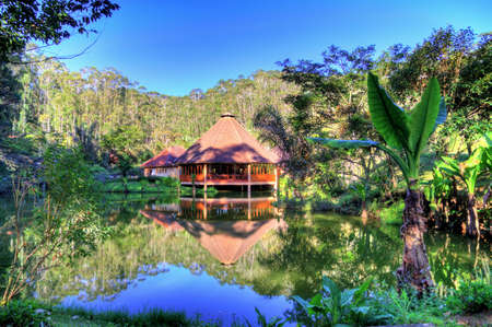 Luxurious cabin at the lake in the rainforest of Andasibe in Madagascar  HDRの写真素材