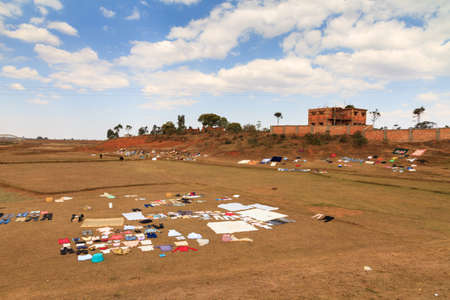 Laundry day in the countryside of Madagascarの写真素材