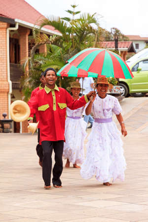 A group of traditional Malagasy dancers performing for the tourists in Ambositra, Madagascar on September 5, 2013のeditorial素材