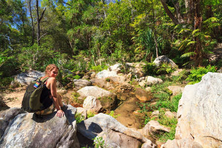 Beautiful girl on a trip in Isalo national park, Madagascarの写真素材