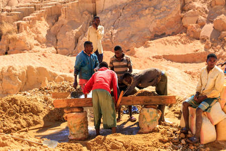 Local people working in the sapphire (and other gemstones) mine in Ilakaka, Madagascar, on September 10, 2013のeditorial素材