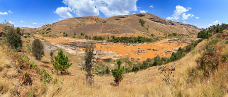 Beautiful panorama of the landscape of Madagascar with a nice blue sky and some cloudsの写真素材