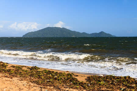 The island of Nosy Mangabe, seen from the beach of Maroantsetra, Madagascarの写真素材