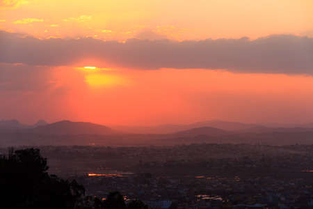 Beautiful cityscape panorama of Antananarivo Madagascar at sunsetの写真素材