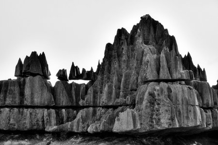 Beautiful black and white view on the unique geography at the Tsingy de Bemaraha Strict Nature...