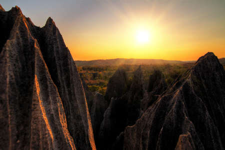 Beautiful HDR view on the unique geography at the Tsingy de Bemaraha Strict Nature Reserve in Madagascarの写真素材