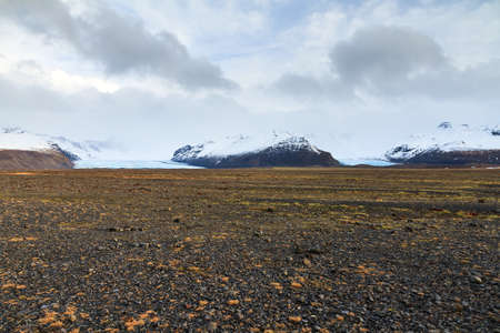Wide volcanic landscape with glaciers in Vatnajokull National Park, Icelandの写真素材