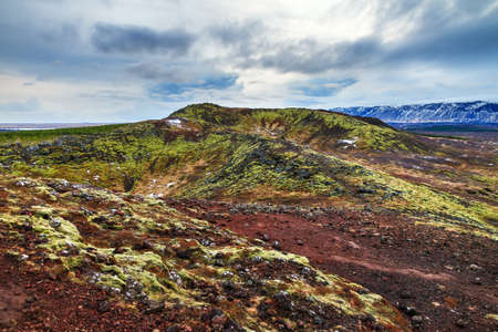 Beautiful landscape in Iceland with an old volcanic craterの写真素材