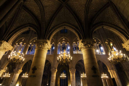 Beautiful interior of the Notre-Dame Cathedral in Paris, Franceのeditorial素材