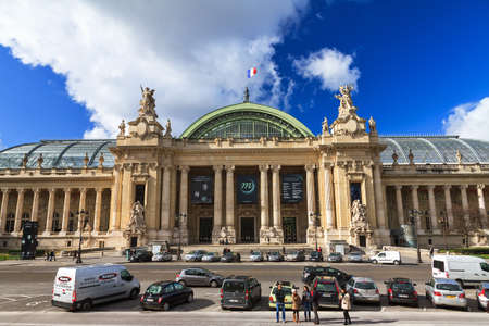 Facade of the Great Palace Grand Palais on a cloudy day in Paris, France, on February 21, 2014のeditorial素材