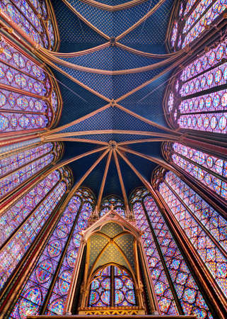 Beautiful stained glass of the Sainte-Chapelle Holy Chapel, a royal medieval Gothic chapel in Paris, France, on April 10, 2014のeditorial素材