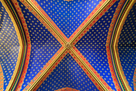 Beautiful interior of the Sainte-Chapelle (Holy Chapel), a royal medieval Gothic chapel in Paris,...