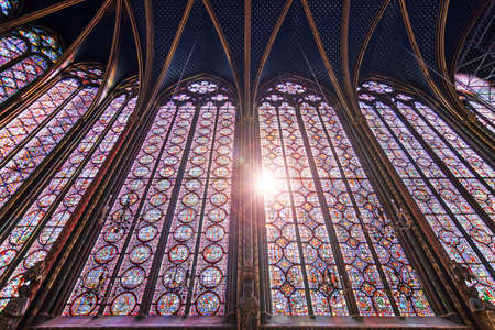 Beautiful interior of the Sainte-Chapelle (Holy Chapel), a royal medieval Gothic chapel in Paris, France, on April 10, 2014のeditorial素材