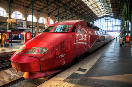 People travel with the high speed train Thalys at Gare du Nord in Paris, France, on April 11, 2014のeditorial素材