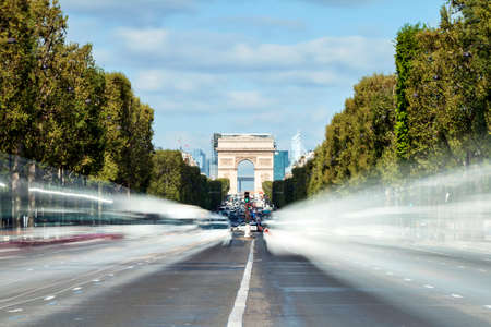 Passing traffic at the Champs-Elysees in Paris, Franceの写真素材