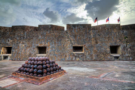 Beautiful view of the cannonballs of fort San Cristobal in San Juan, Puerto Ricoのeditorial素材