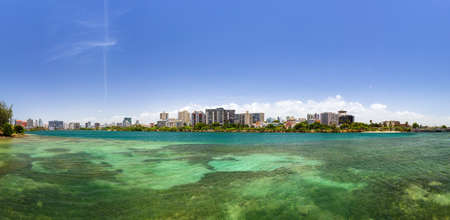 Beautiful panoramic view of the green lagoon at San Juan, Puerto Ricoのeditorial素材