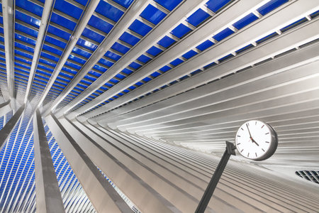 Beautiful abstract view of the interior of the modern architecture railway station Liege-Guillemins...