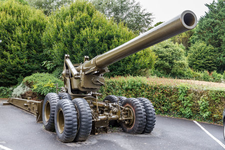 Beautiful view of a WWII 155 mm Gun M1 (aka Long Tom, M59), a artillery field gun used by the United...