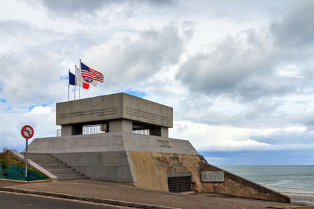 Beautiful view of the WW2 Omaha Beach National Guard Monument in Normandy, France, build on the remains of a german bunkerのeditorial素材