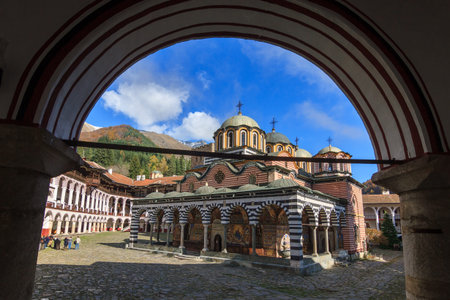 Beautiful view of the Orthodox Rila Monastery, a famous tourist attraction and cultural heritage...