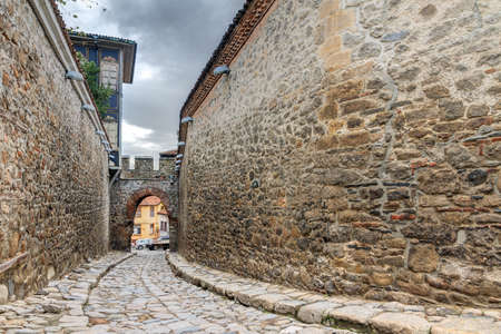 Beautiful cityscape of Plovdiv, Bulgaria, in the medieval part of the city called Old Townの写真素材