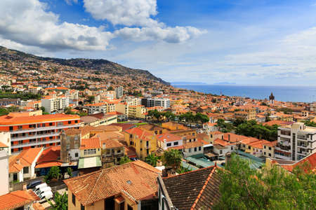 Beautiful vibrant cityscape view of the Funchal on the island Madeira in summerの写真素材