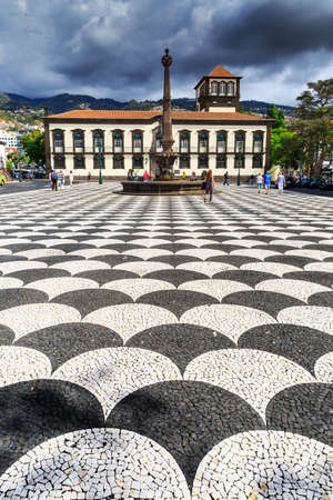 Beautiful cityscape of the townsquare Praca do Municipio in Funchal, Madeira, with the city hallの写真素材