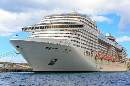 Beautiful big cruise ship with tourists at the harbor of Funchal, Madeira, on October 11, 2015