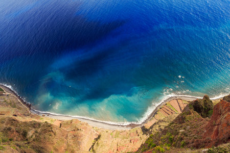 Beautiful view from the Cabo Girao glass platform, a viewpoint on top of the big cliffs of the island of Madeiraの写真素材