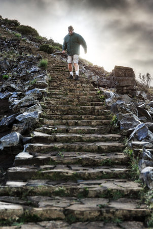 Pico do Areeiro (Arieiro) senior tourist in the mountains of Madeira