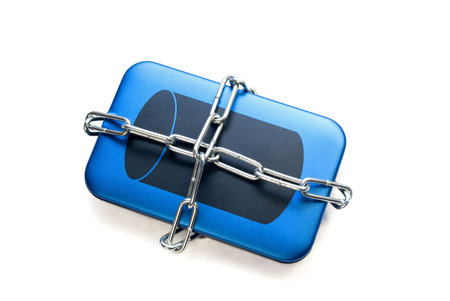 external hard drive chained isolated over white