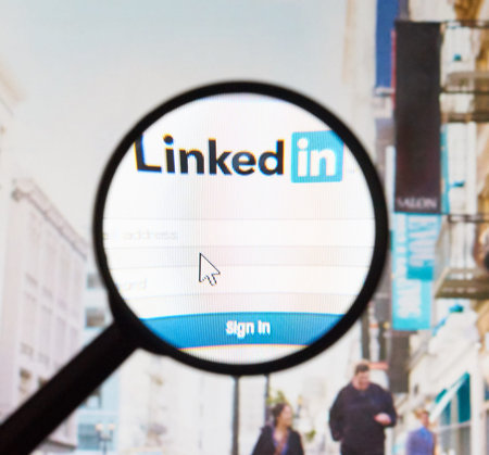 Montreal, Canada - February 2016 - LinkedIn website picture taken under a magnifying glass. Linkedin...