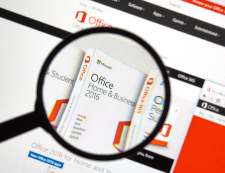 MONTREAL, CANADA - FEBRUARY, 2016 - Microsoft Office 365 on the web under magnifying glass.
