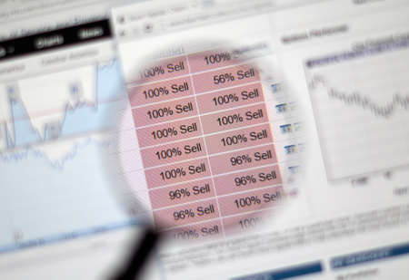 MONTREAL, CANADA - FEBRUARY, 2016 - Stock exchange and Forex SELL trading signals.のeditorial素材