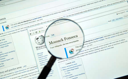 MONTREAL, CANADA - APRIL 5, 2016 : Mossack Fonseca page on Wikipedia. Mossack Fonseca is a Panamanian law firm well known for the biggest leak in the history called The Panama Papers.のeditorial素材