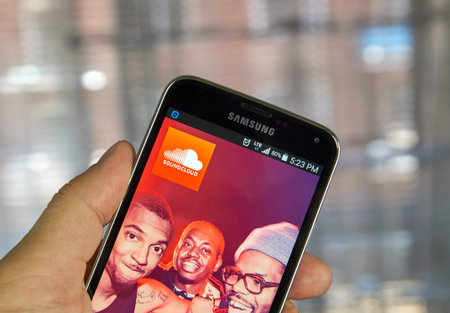 MONTREAL, CANADA - APRIL 7, 2016 - Soundcloud application on Samsung S5's screen. SoundCloud is a...
