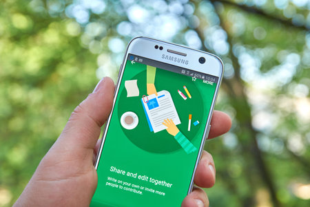 MONTREAL, CANADA - MAY 23, 2016 : Google Docs application on Samsung S7 screen. Google Docs is a...