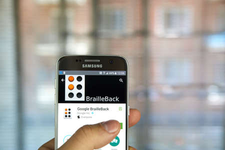MONTREAL, CANADA - MAY 23, 2016 : Google BrailleBack application on Samsung S7 screen. BrailleBack is an Accessibility Service that helps blind users make use of braille devicesのeditorial素材