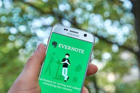 MONTREAL, CANADA - MAY 23, 2016 : Evernote application on Samsung S7 screen. Evernote is a...