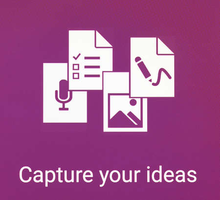 MONTREAL, CANADA - MAY 23, 2016 - Microsoft Office OneNote logo on a cellphone screen. Microsoft OneNote is a computer program for free-form information gathering and multi-user collaboration.のeditorial素材