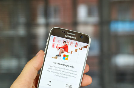 MONTREAL, CANADA - MAY 23, 2016 - Microsoft apps on Google play. Microsoft is an American...