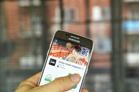 MONTREAL, CANADA - JULY, 15 : Adobe Create Magazine app on Samsung s7 screen. It's a free app that contains original content geared toward informing, enlightening, and inspiring creative professionalsのeditorial素材