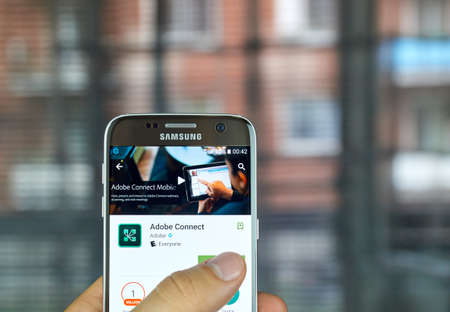 MONTREAL, CANADA - JULY, 2016 : Adobe Connect application on Samsung s7 screen. Adobe Connect is software used to create information and general presentations.のeditorial素材