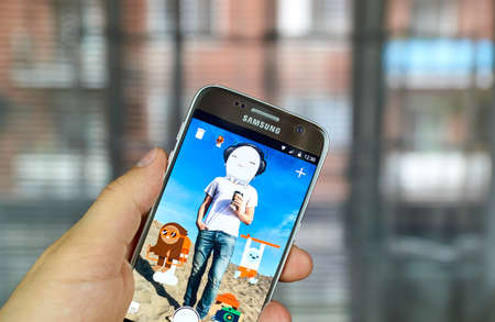 MONTREAL, CANADA - AUGUST 24, 2016 : Facebook Stickered app. Stickered for Messenger is an official app developed by Facebook that lets you add hundred of stickers to your photos in a very simple wayのeditorial素材