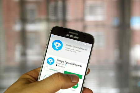 MONTREAL, CANADA - DECEMBER 23, 2016 : Google Opinion Rewards application on Samsung S7 screen. Google Opinion Rewards is an app created by Google Consumer Surveysのeditorial素材