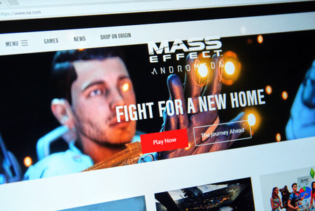 MONTREAL, CANADA - APRIL 09, 2017: Mass Effect: Andromeda game on a home page of EA site. Electronic Arts Inc. is an American video game company headquartered in Redwood City, California.のeditorial素材