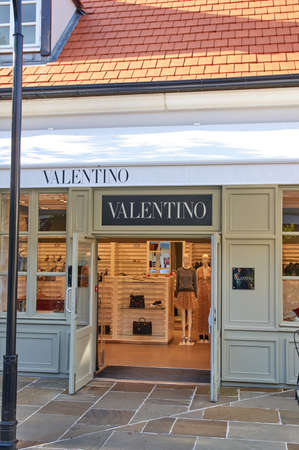 PARIS, FRANCE - MAY 10, 2017 : Valentino boutique in La Vallee Village. Valentino is an Italian fashion designer and founder of the Valentino SpA brandのeditorial素材