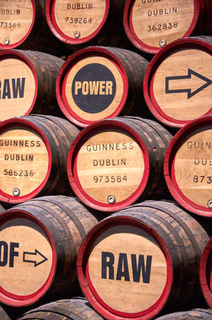 DUBLIN, IRELAND - AUGUST 3, 2017 : Guinness barrels in Storehouse. Guinness Storehouse is a tourist attraction at St. James's Gate Brewery in Dublin, Ireland.のeditorial素材