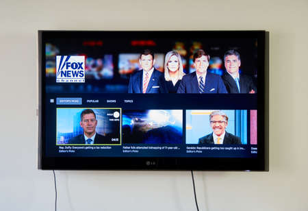 MONTREAL, CANADA - NOVEMBER 15, 2017: Fox News on LG TV screen. Fox News is an American basic cable and satellite television channel.のeditorial素材